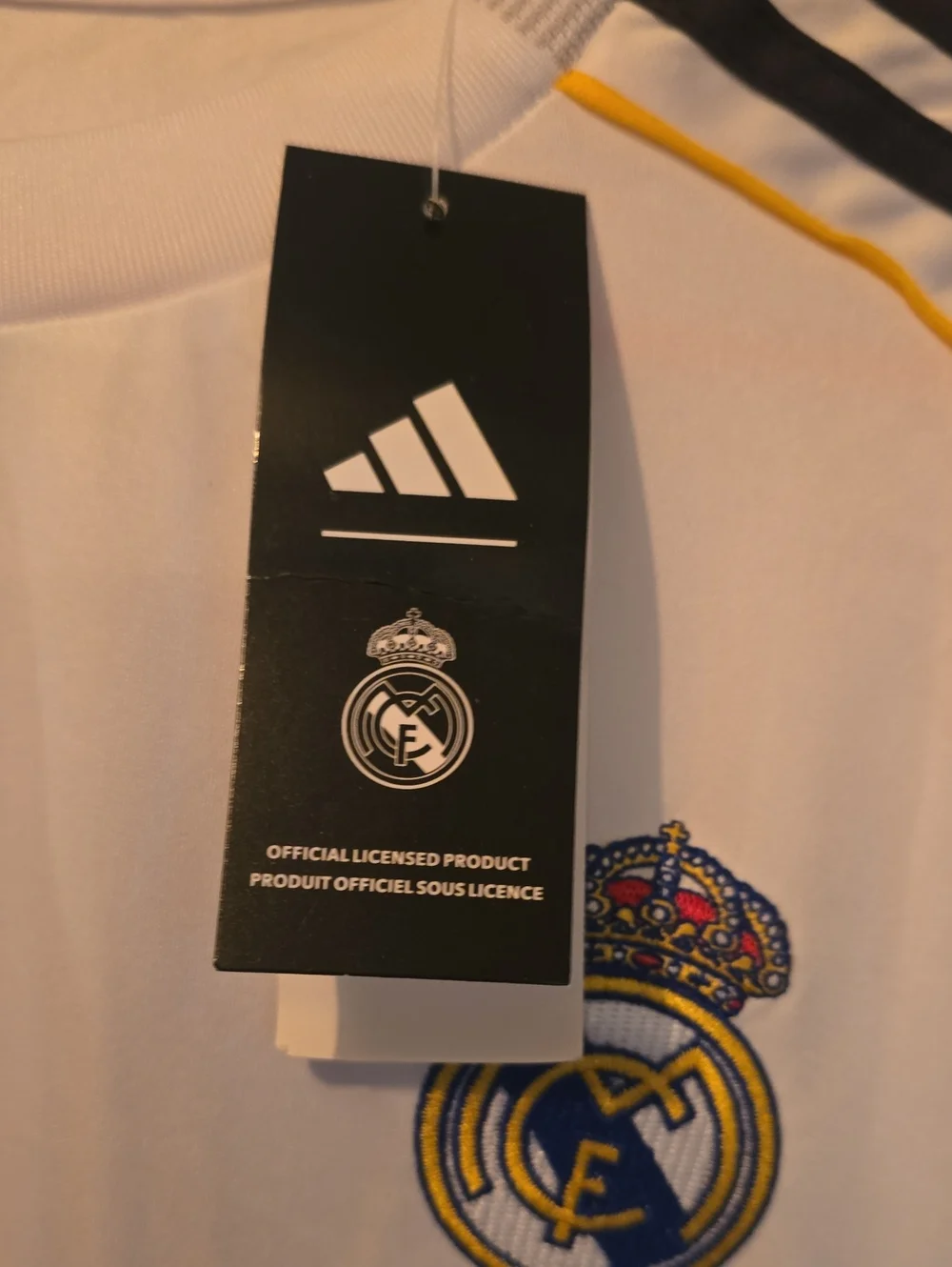 Adidas Real Madrid White & Gold Soccer Jersey - Emirates Fly Better Bellingham - Picture 7 of 7